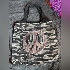 Distressed Camouflage Sparkly Peace Tote Bag
